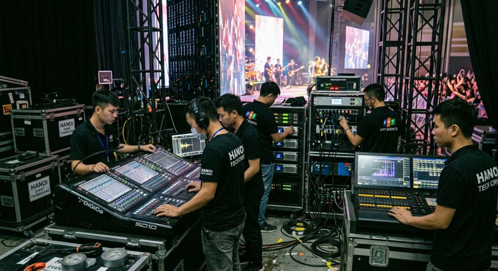 Dịch Vụ Cho Thuê Âm Thanh Ánh Sáng Sự Kiện Uy Tín Hà Nội 24 Doi ngu setup am thanh anh sang co nhieu kinh nghiem giup dieu chinh am thanh chat luong va phu hop voi tung su kien